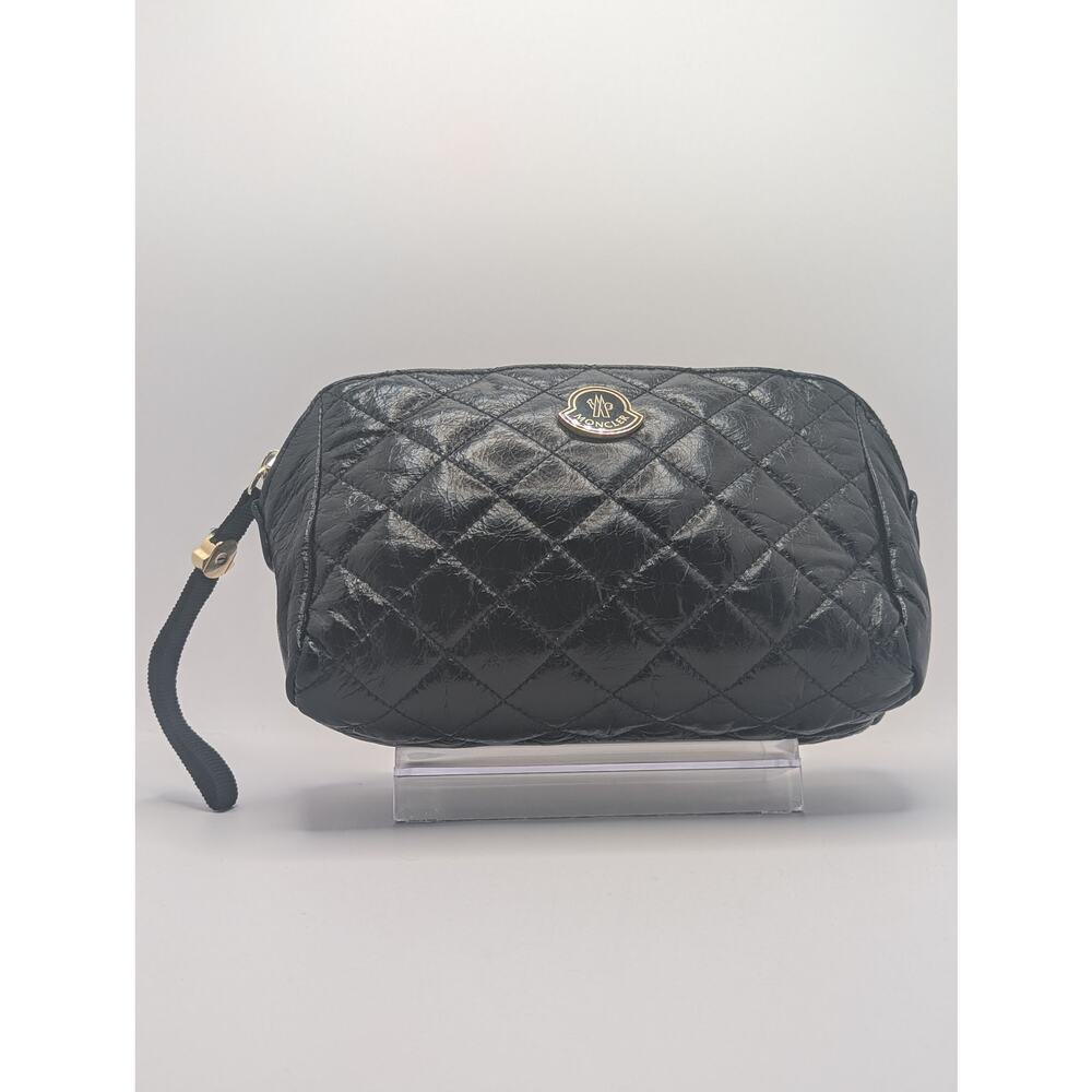 Authentic Moncler Caradoc Black Quilted Clutch w/ Holo and Wristlet Strap